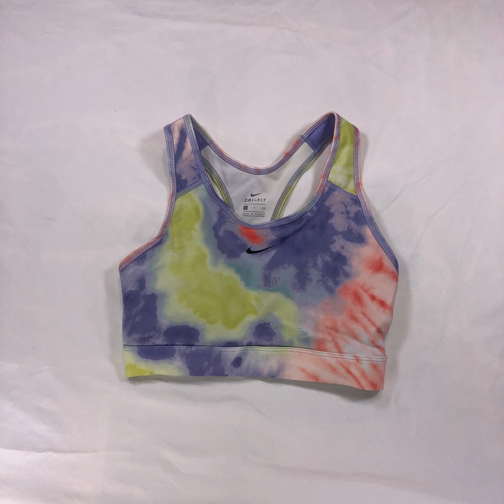 Nike Dri-FIT Sports Bra Small Multicolor Tie Dye Racerback Cutout Activewear